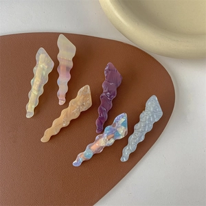 Set of six vintage oil painting style wave hair clips with marble patterns on leather