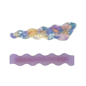 Set of 2 vintage oil painting style wavy hair clips with colorful marble texture