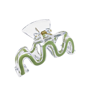 Minimalist large acrylic shark hair claw clip in green Morandi wavy pattern for women