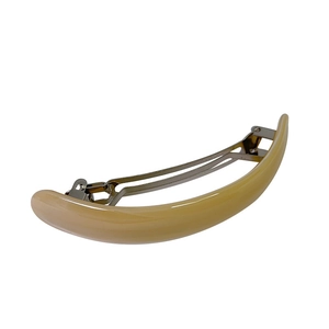 Elegant beige acetate spring hair clip with minimalist curved design on white background