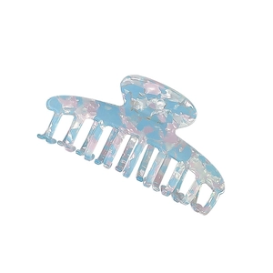 Large marbled blue and pink acetate hair claw clip with pearlescent finish for women
