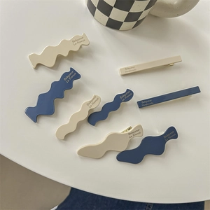 Handmade Acetate Wave Hair Clip For Women Minimalist Navy Blue Cream White Side Duckbill Clip Fringe Fashion Hair Accessory