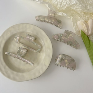 French style pearlescent acetate hair claw clips set with elegant marble texture