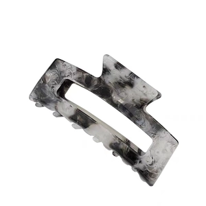 Elegante pinza per capelli rettangolare con motivo in marmo a inchiostro bianco e nero