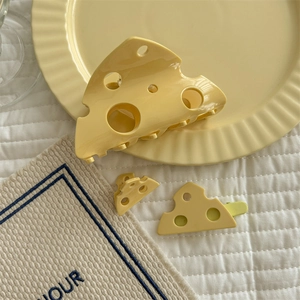 Creative cheese-shaped hair claw clip set with matte yellow hollow-out shark hairpins