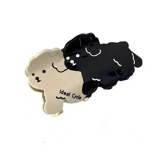 Pince à cheveux mignonne avec motif de chien noir et blanc pour coiffures de filles