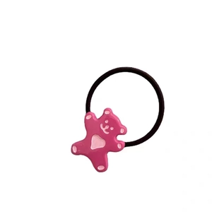 Cute pink cartoon bear elastic hair tie for girls with durable black stretchable band