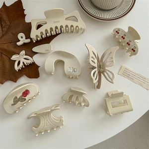 French Vintage Cream Acetate Hair Claw Clips Elegant Butterfly Rose Cherry Rhinestone Hair Grabs For Women Hair Accessories