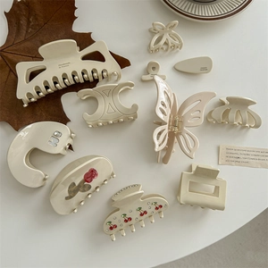 Elegant cream white acetate hair claw clips and hairpins set for women and girls