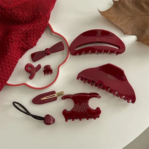 Handmade Acetate Hair Claw Clip Wine Red French Style Geometric Shark Clip For Women Fashion Commuter Hair Accessories