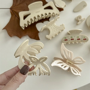 Elegant cream white acetate hair claw clip set with Korean minimalist design