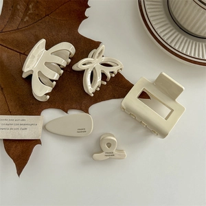 5-piece cream white acetate hair claw set featuring minimalist Korean style hair clips