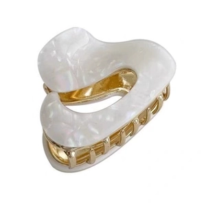 Irregular white marble acetate hair claw clip with golden metal frame for women