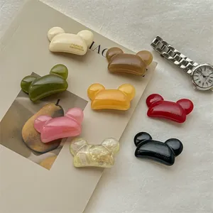 Pince à Cheveux Bec de Canard Douce et Mignonne en Forme d'Ours Couleur Bonbon pour Femmes Pince Latérale en Résine Brillante Polyvalente