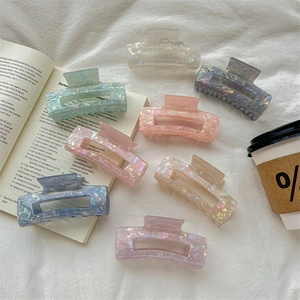 Elegant Mermaid Iridescent Rectangle Hair Claw Clip PVC Large Hollow Shark Clip For Women French Style Hair Accessory