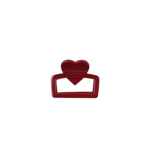 Deep red heart square acetate hair claw clip with glossy finish for elegant styling