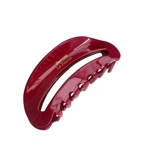 Deep red acetate shark hair claw clip with golden Barrette La France text engraving
