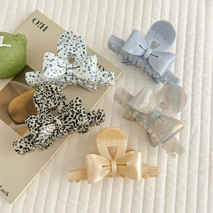 Handmade Bow Acetate Hair Claw Clip Elegant Marble Pattern Shark Clip Large Hair Accessories For Women Daily Hair Styling