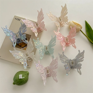 Pince à Cheveux Papillon Irisé pour Femme Grande Pince Requin Creuse Künstliche Perle de Sirène Accessoire de Coiffure à la Mode