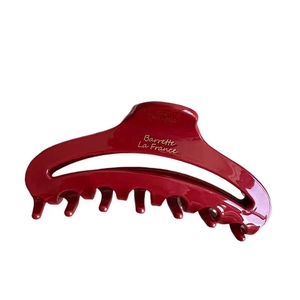 Elegant French dark red acetate hair claw clip with golden Barrette La France lettering