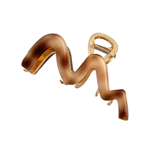 Pince à cheveux motif écaille de tortue marron, design ondulé en acétate et ressort doré