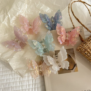 Iridescent Pearlescent Butterfly Hair Claw Clip High Quality PVC Shark Clip Elegant French Style Hair Accessory For Women