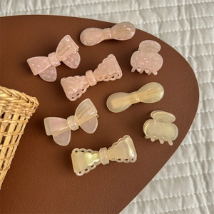 Eight-piece sweet jelly color acetate hair clip set with bows in pink and cream