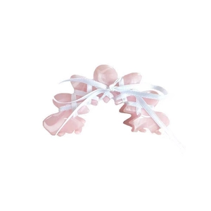 Pince à cheveux élégante en acétate rose avec ruban blanc pour style balletcore