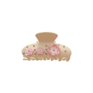 Elegant beige acetate flower hair claw clip with pink rhinestones for women hair styling