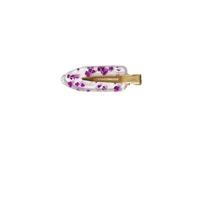 Fermaglio trasparente per capelli con paillettes a cuore viola e base in metallo