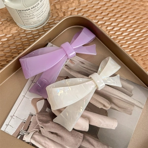 Barrettes à cheveux élégantes en acétate avec grand nœud, coloris lilas et blanc nacré