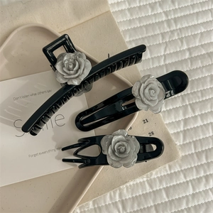 Elegant Camellia Hair Claw Clip Large Vintage Marble Texture Rose Shark Clip High End Hair Accessories For Women Daily Party