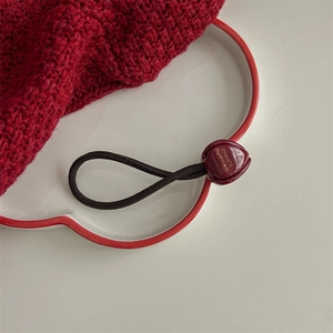 Handmade red tulip acetate charm on a black high-elastic hair tie with France engraving