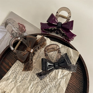 French style acetate bow hair claws in purple, brown, and black colors for women
