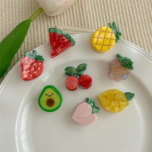 Pinces à Cheveux Mignonnes en Acétate Forme Fruits pour Filles Fraise Pastèque Mini Barrette à Frange Accessoires pour Cheveux