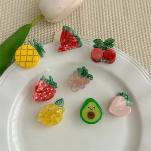 Ensemble de mini pinces à cheveux fruits en acétate avec fraise et pastèque pour filles