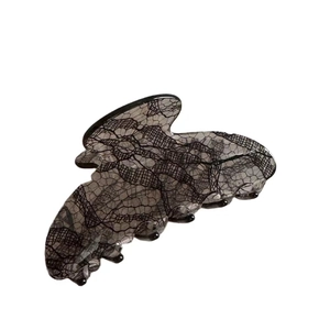 Elegant large lace mesh pattern hair claw clip in translucent grey for women