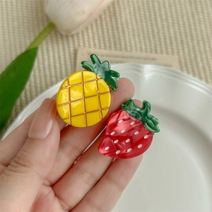 Mini pinces à cheveux en acétate fraise et ananas pour filles au fini brillant