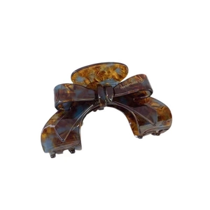 Tortoiseshell acetate bow claw clip in dark brown and blue handmade hair accessory