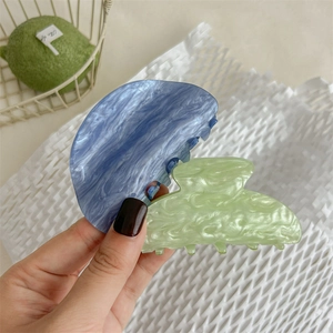 Set di pinze per capelli blu e verde menta con elegante effetto marmo in acetato