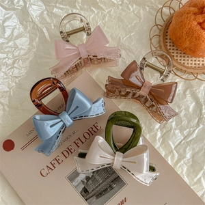 French style acrylic bow hair claws in pink, amber, blue, and green for women's hair styling