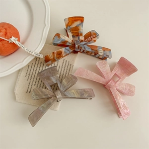 Korean Style Cellulose Acetate Bow Hair Claw Clip Marbled Tortoiseshell Texture Shark Clip Sweet Hair Accessories For Women