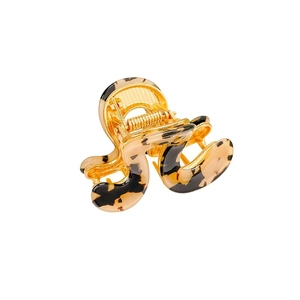 Elegant leopard print acetic acid hair claw clip with golden metal spring for women