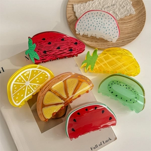 Pinces à Cheveux en Acrylique Forme de Fruit pour Femmes Style Coréen Mignonne Fraise Ananas Pastèque Citron Pitaya Accessoires