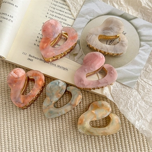 French style acetate heart hair clips with marble texture in various elegant colors