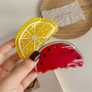 Pinces à cheveux mignonnes en acrylique avec designs de tranches de citron et pastèque