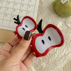 Cute apple shaped red acrylic hair claw clips for women creative fruit headwear accessory