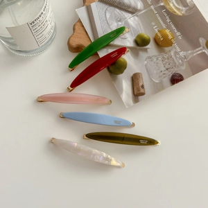 Elegant willow leaf acetate hair clips in six colors with gold metal back for women