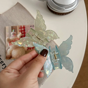 Pinces à cheveux papillon irisées en acrylique nacré vert et bleu pour femmes