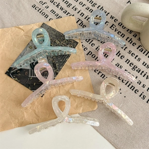 Korean Style Iridescent Large Hair Claw Clip For Women Pearlescent Acetate PVC Shark Clip Non-Slip Strong Hold Styling Headwear Accessories